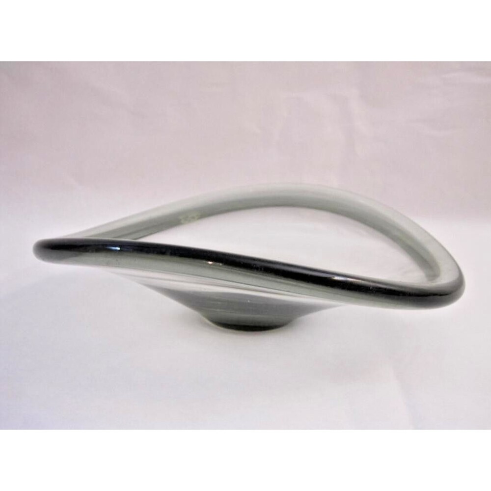 MCM Holmegaard Per Lutken Glass Bowl Smoke Grey Free Form 9" Signed 160341